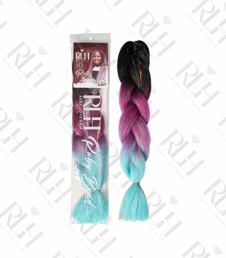 Kiddies Pink &amp; Blue Glitter Braid- Pre-stretched Ombre Fibre
