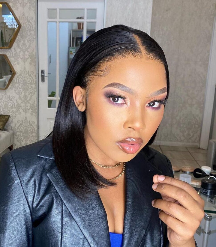 Short straight bob human hair wig. 13x4 ear-to-ear lace frontal. Lace frontal bob weave.