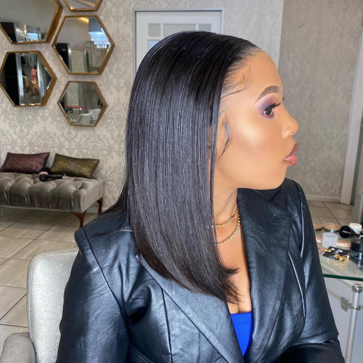 12-inch straight double drawn 13x4 HD lace bob wig ear-to-ear lace  made from human hair in natural black