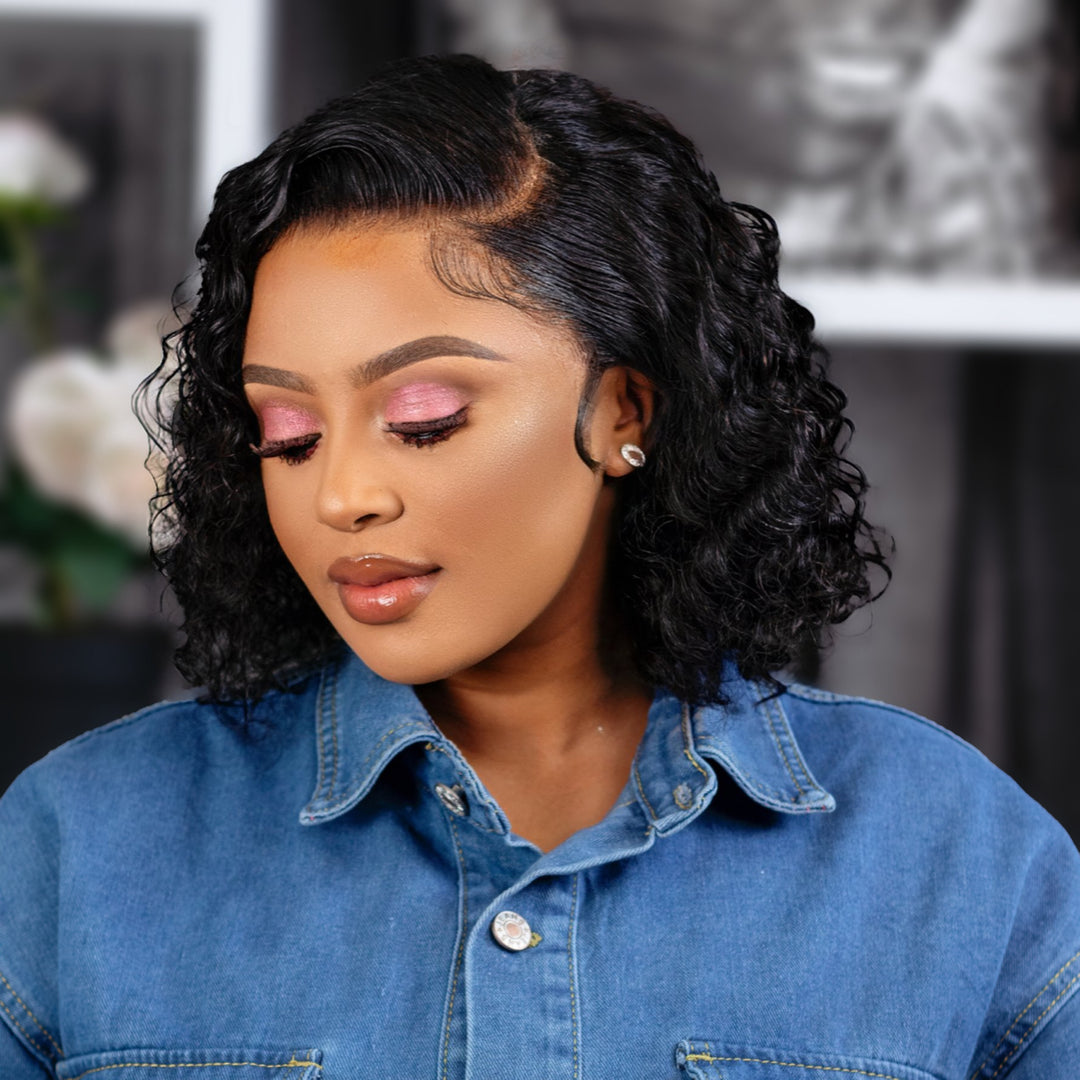 10-12" Malaysian Water Wave Bob Wig- 13x4 Lace Front