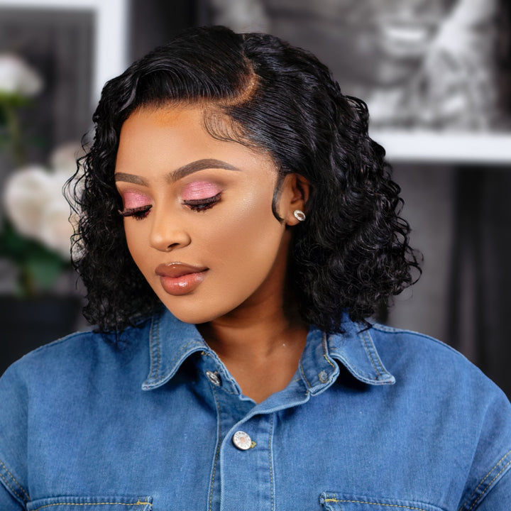 10-12" Malaysian Water Wave Bob Wig- 13x4 Lace Front