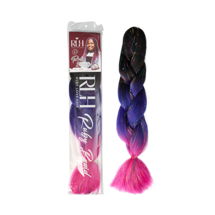 Kiddies Pink &amp; Blue Glitter Braid- Pre-stretched Ombre Fibre