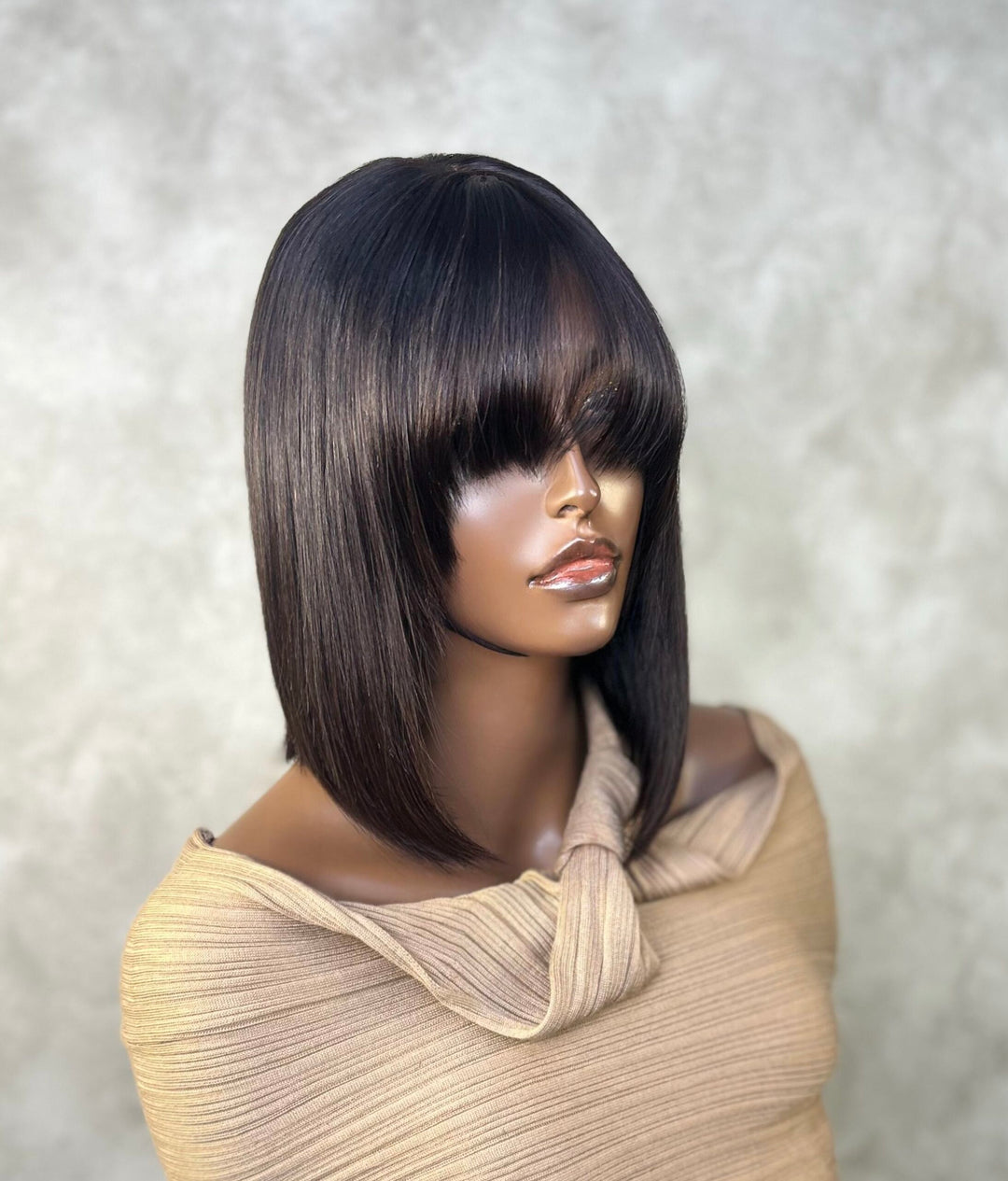 12" Straight Double-Drawn Bob Fringe Wig| Black
