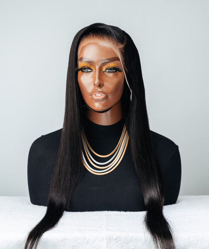 16-32" Straight Peruvian Frontal Wig- 13x4 Lace Front| Black