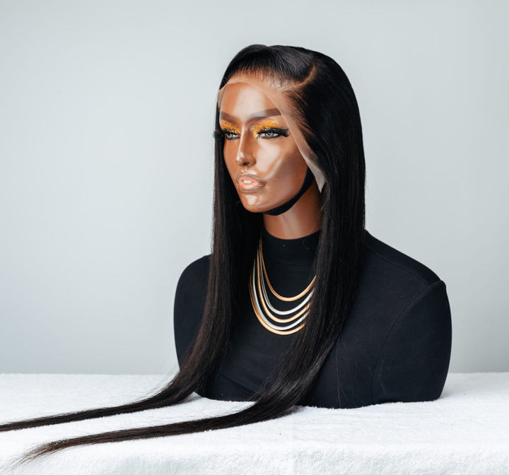 16-32" Straight Peruvian Frontal Wig- 13x4 Lace Front| Black