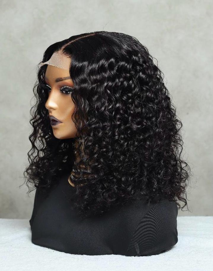 12" Italian Curl Double Drawn Bob Wig- 4x4 Lace Front| Black
