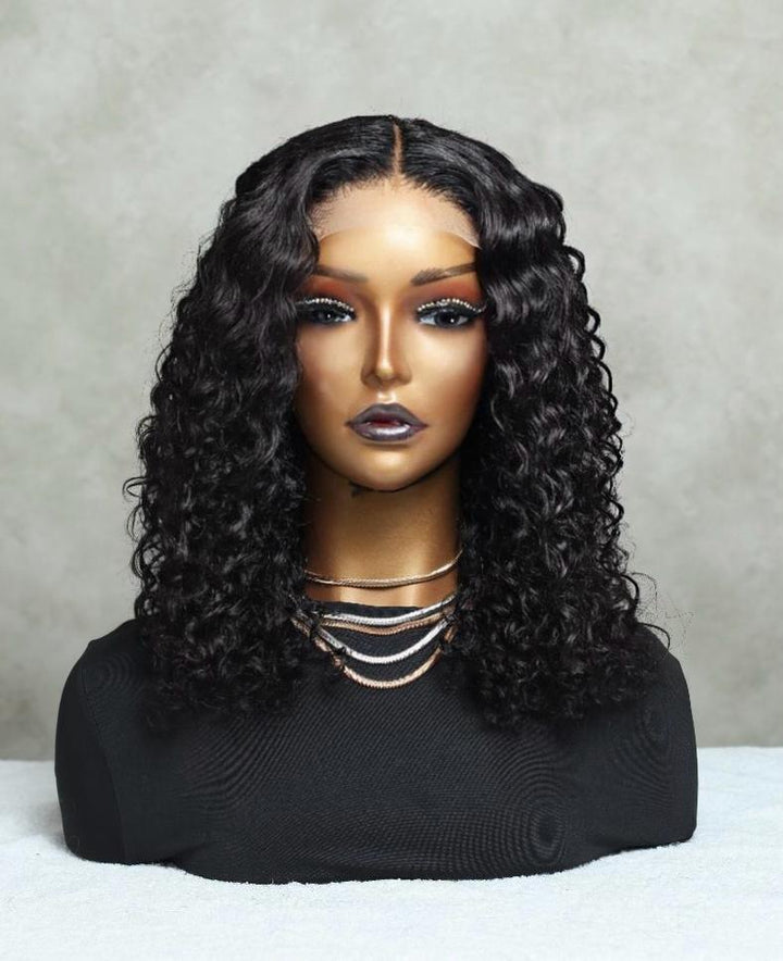 12" Italian Curl Double Drawn Bob Wig- 4x4 Lace Front| Black