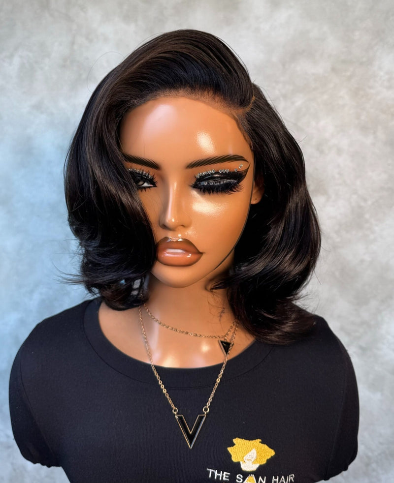 12" Double Drawn Wig- 5x5 HD Lace Closure| Gail Styled| Black