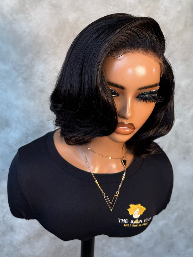 12" Double Drawn Wig- 5x5 HD Lace Closure| Gail Styled| Black