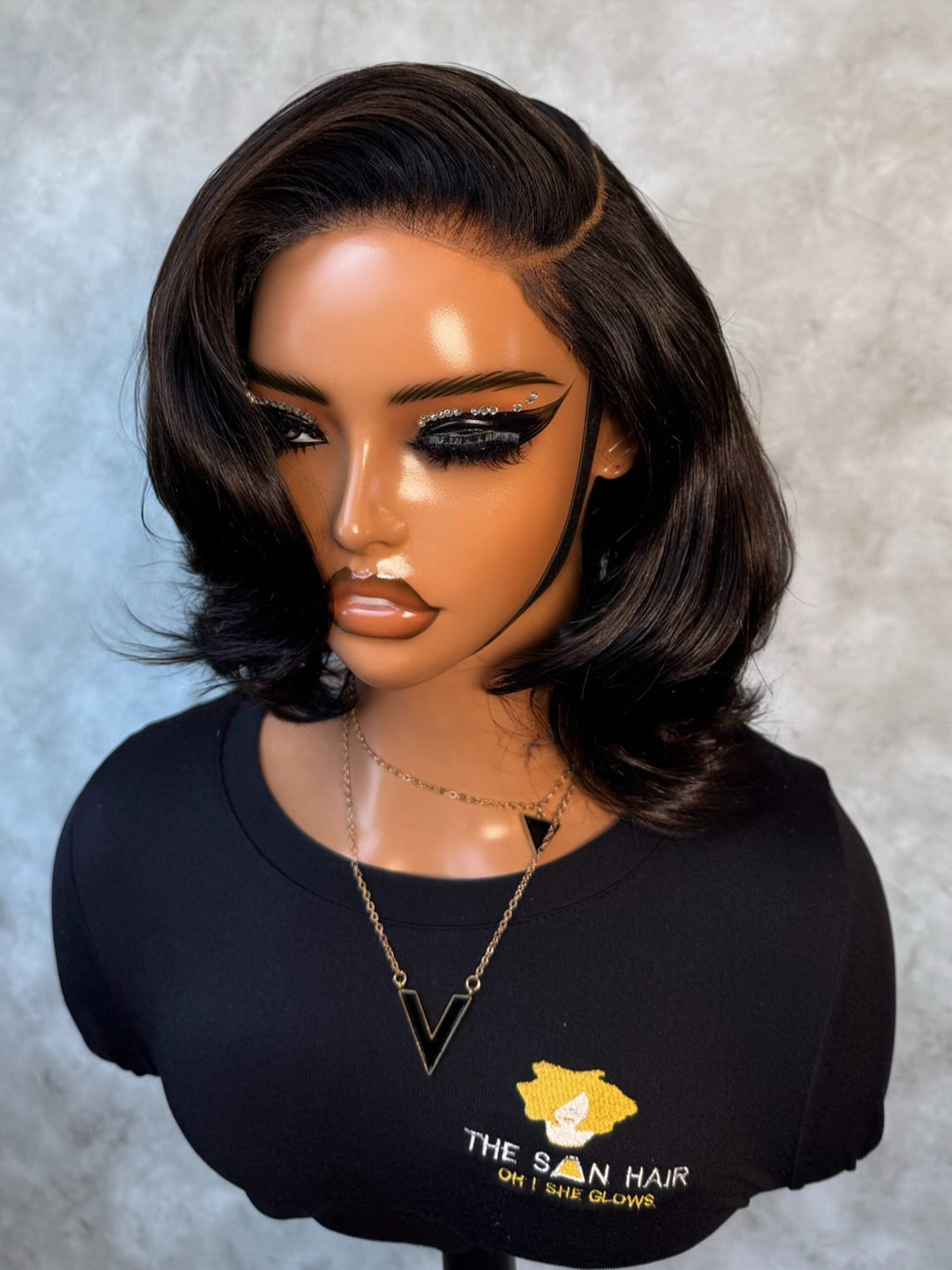 12" Double Drawn Wig- 5x5 HD Lace Closure| Gail Styled| Black