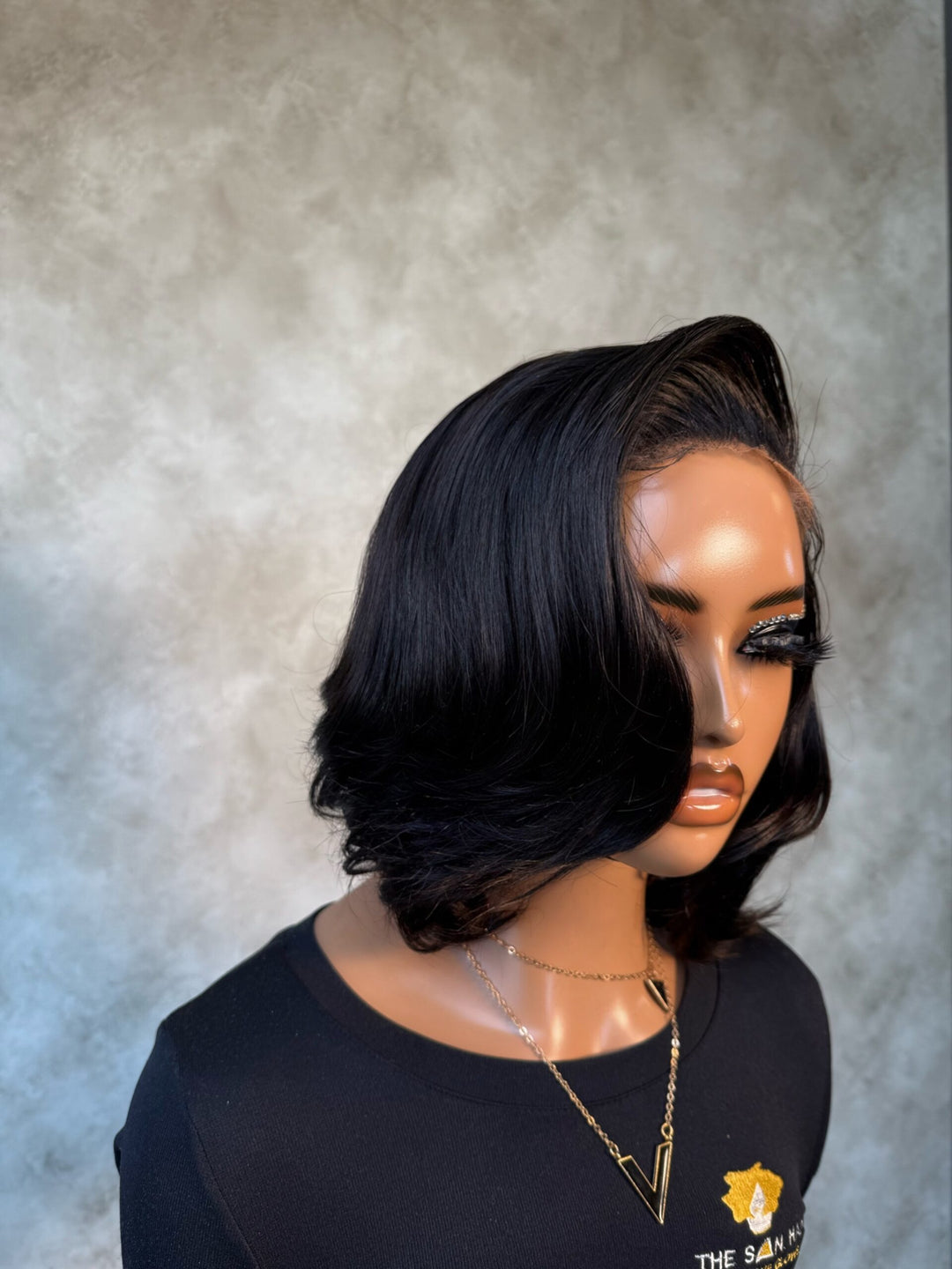 12" Double Drawn Wig- 5x5 HD Lace Closure| Gail Styled| Black