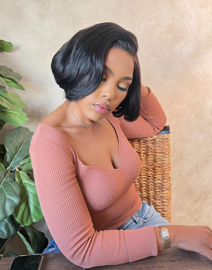8" Tammy Double Drawn Wig- 5x5 Lace Closure|Black