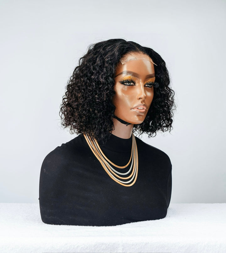 10-14" Malaysian Water Wave Bob Wig- 4x4 Lace Closure| Black
