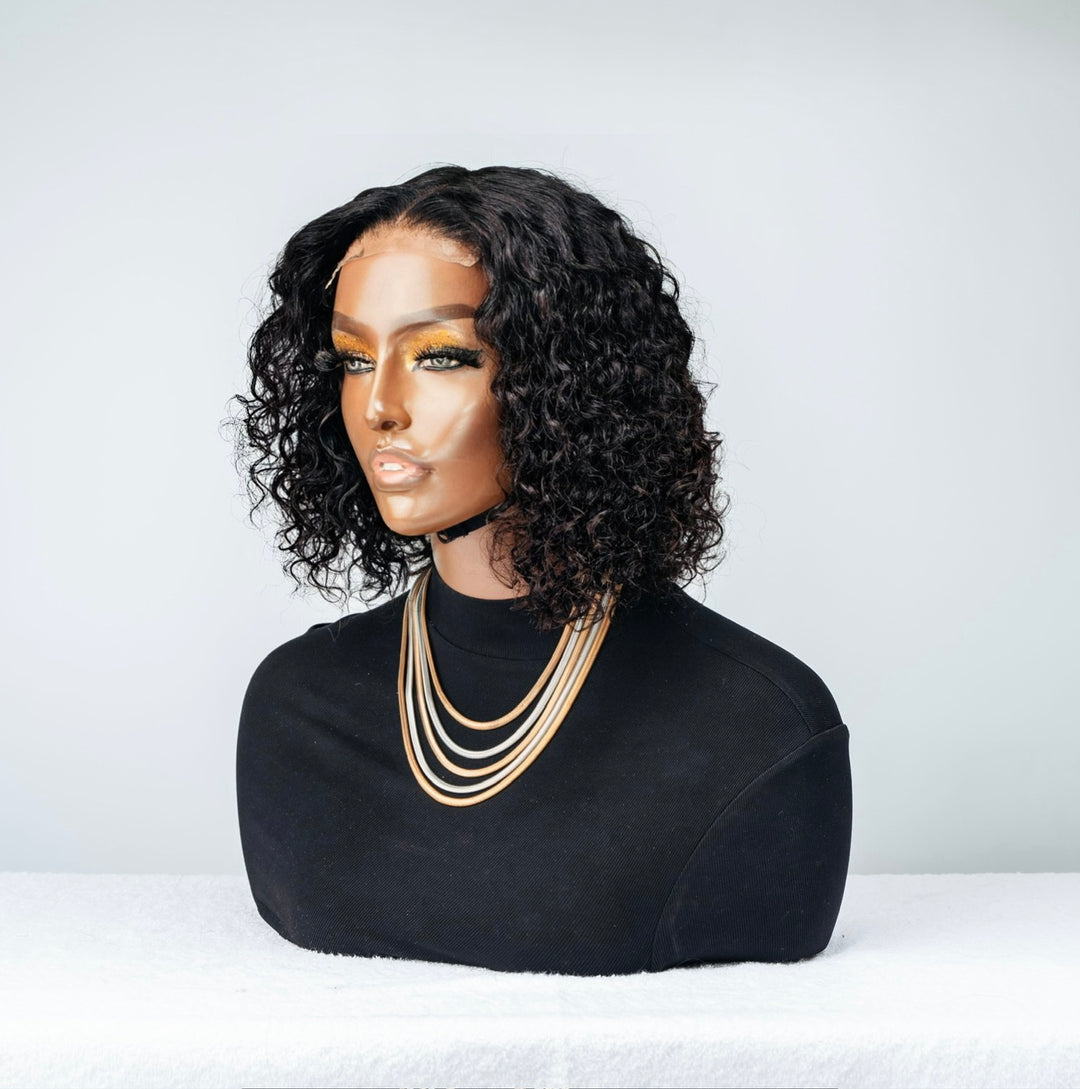 10-14" Malaysian Water Wave Bob Wig- 4x4 Lace Closure| Black