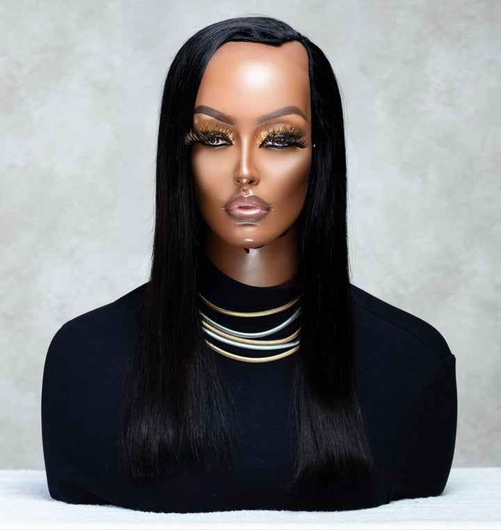 Straight Peruvian U-Part wig, space left for natural hair