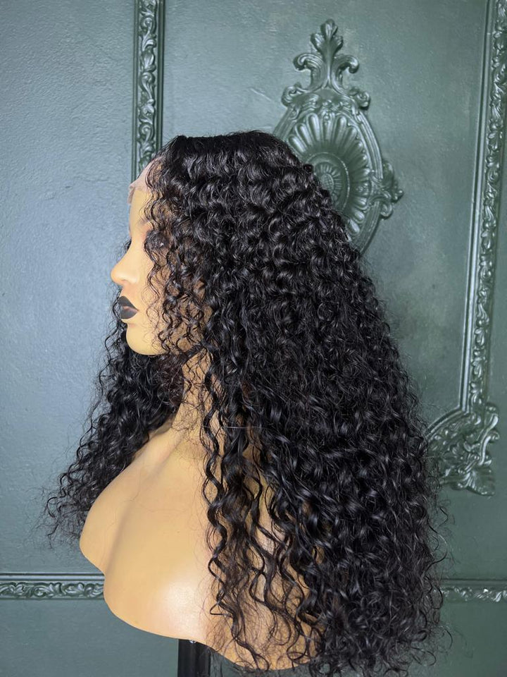 16-24" Italian Curl Double Drawn Wig- 4x4 Lace Closure| Black