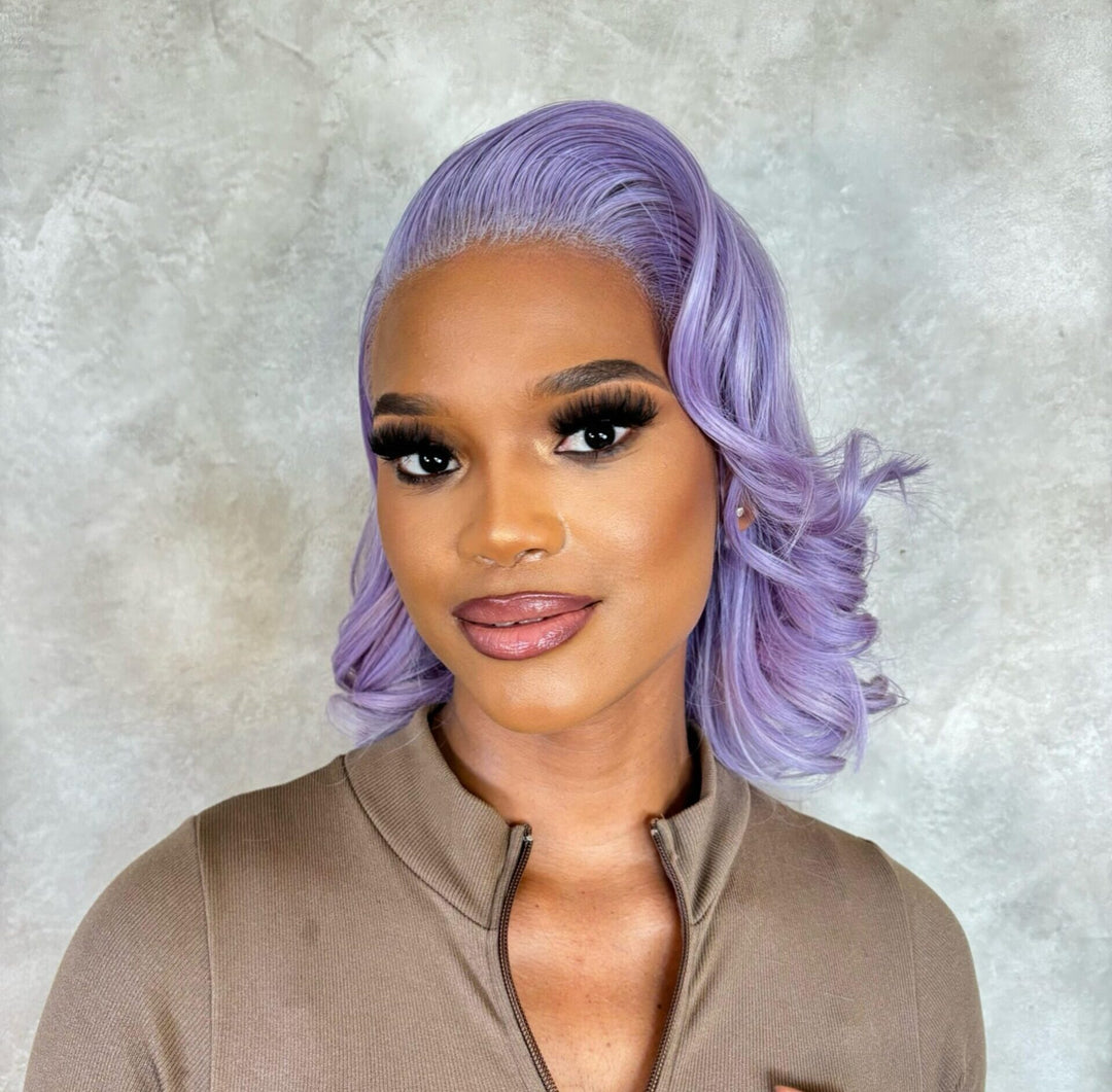 Lavender-colored straight wig from The San Hair&