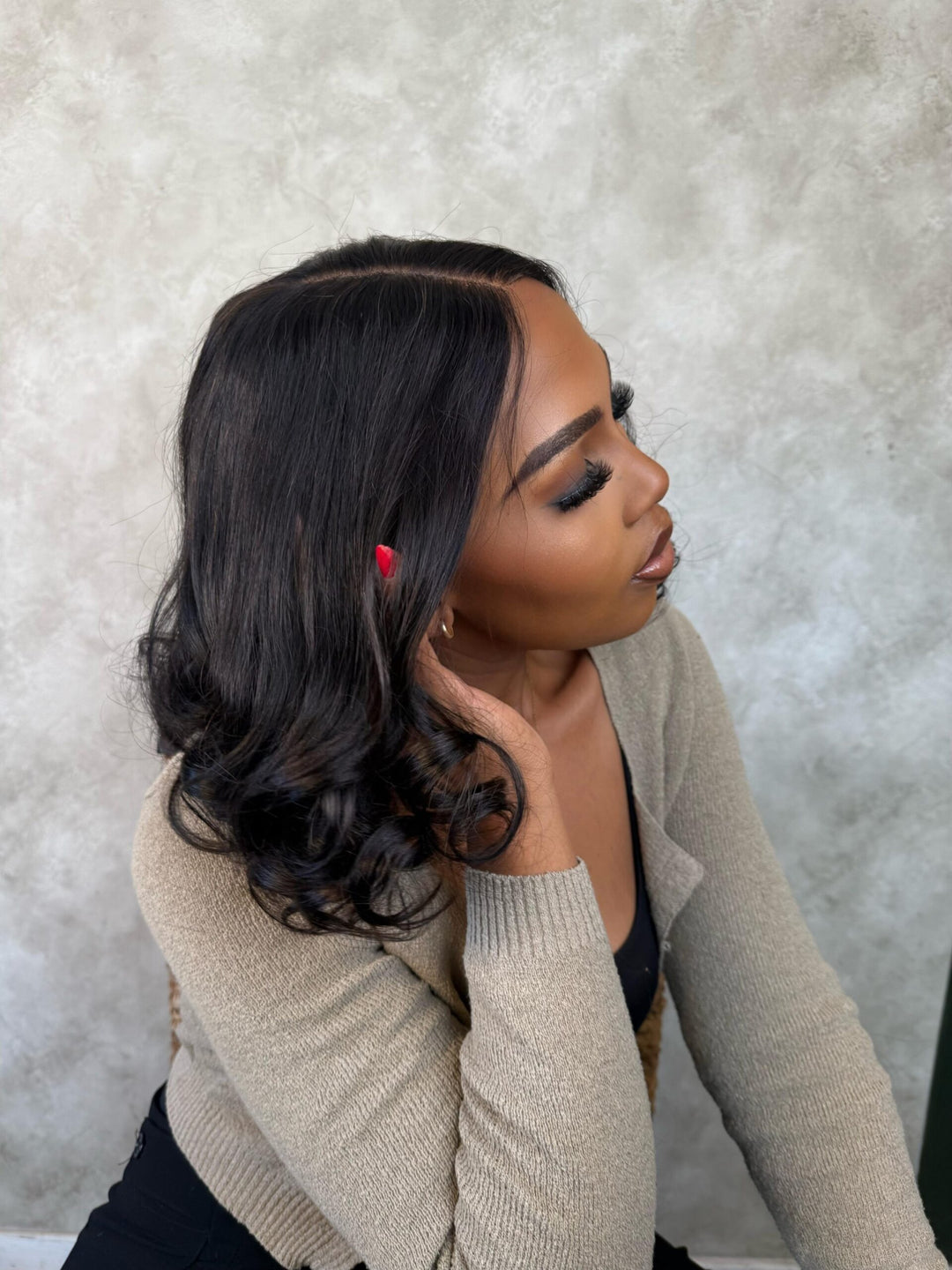 14" Double Drawn Kim K Bouncy Wig- 2x6 HD Lace Closure| Black