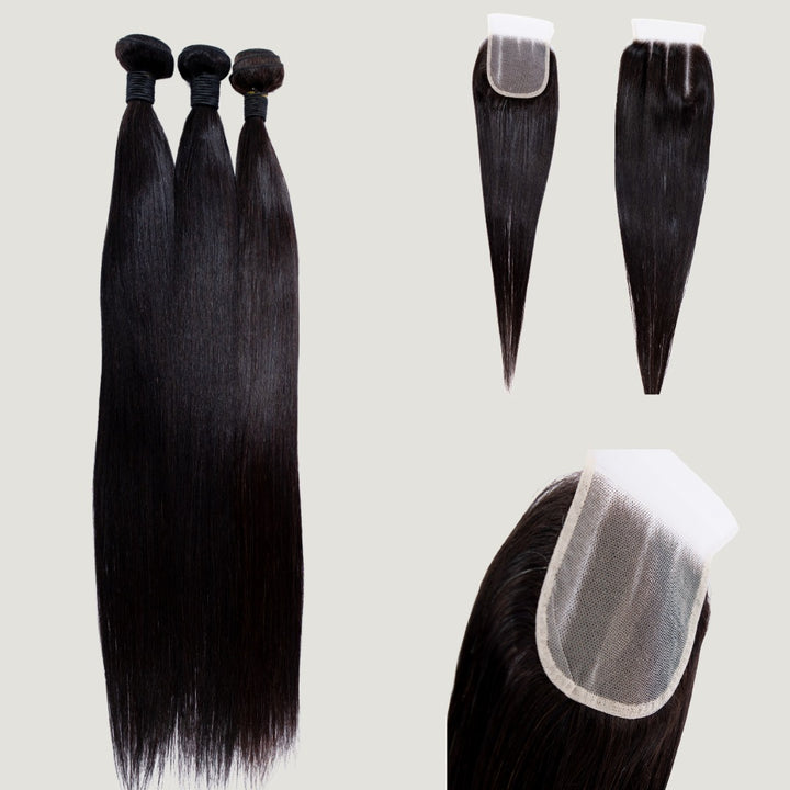 Straight Peruvian Bundles With Closure Combo (4x4)