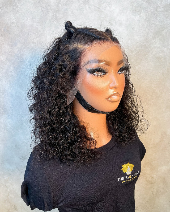 12" Rose Curl Double Drawn Bob Wig- 13x4 Lace Front| Black 