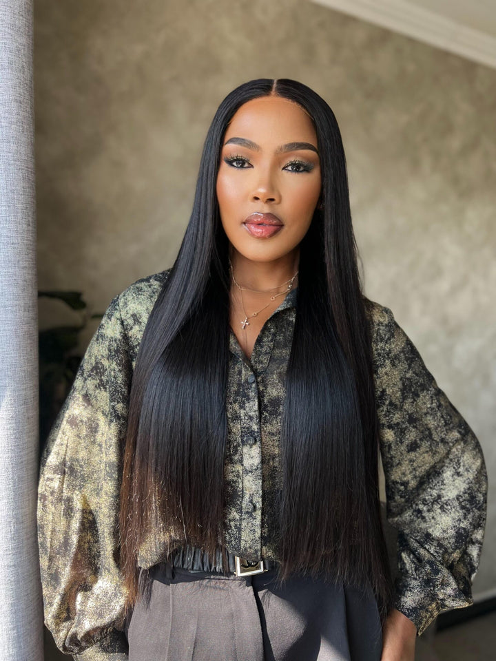 16-28" Straight Double Drawn Wig- 5x5 HD Lace Closure| Black