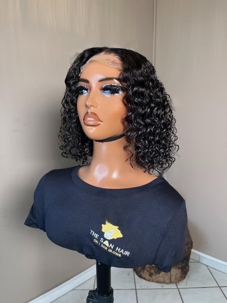 10-14" Malaysian Water Wave Bob Wig- 4x4 Lace Closure| Black