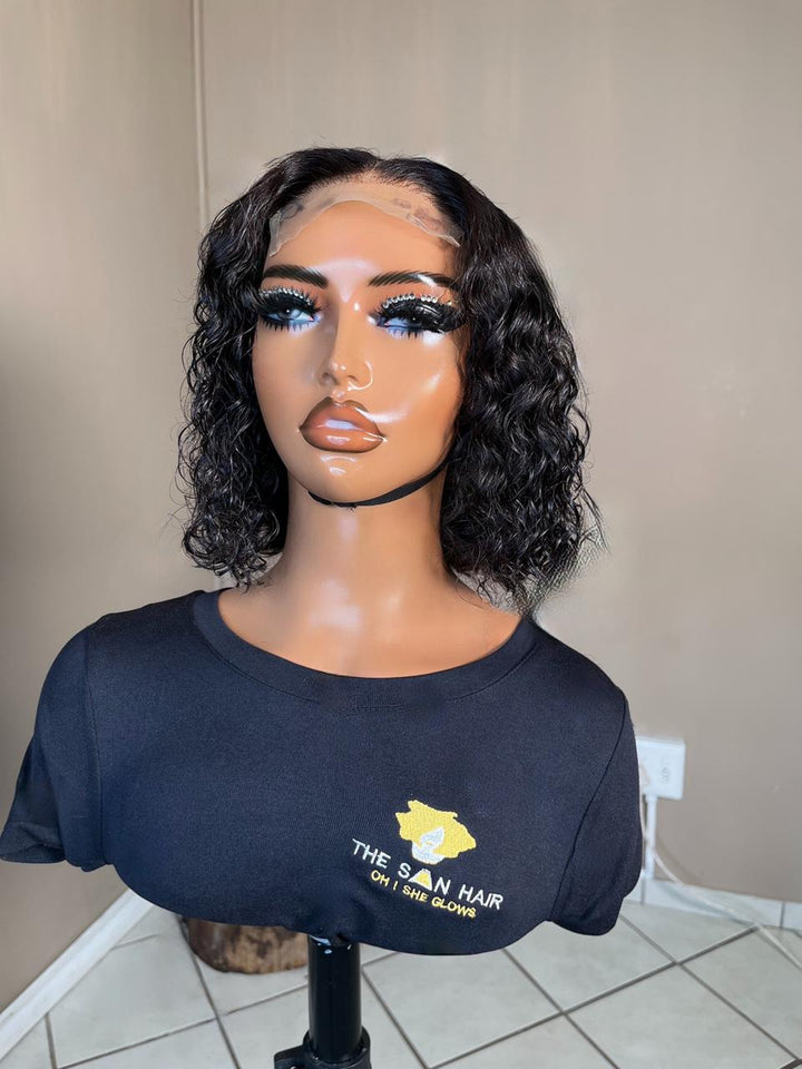 10-14" Malaysian Water Wave Bob Wig- 4x4 Lace Closure| Black