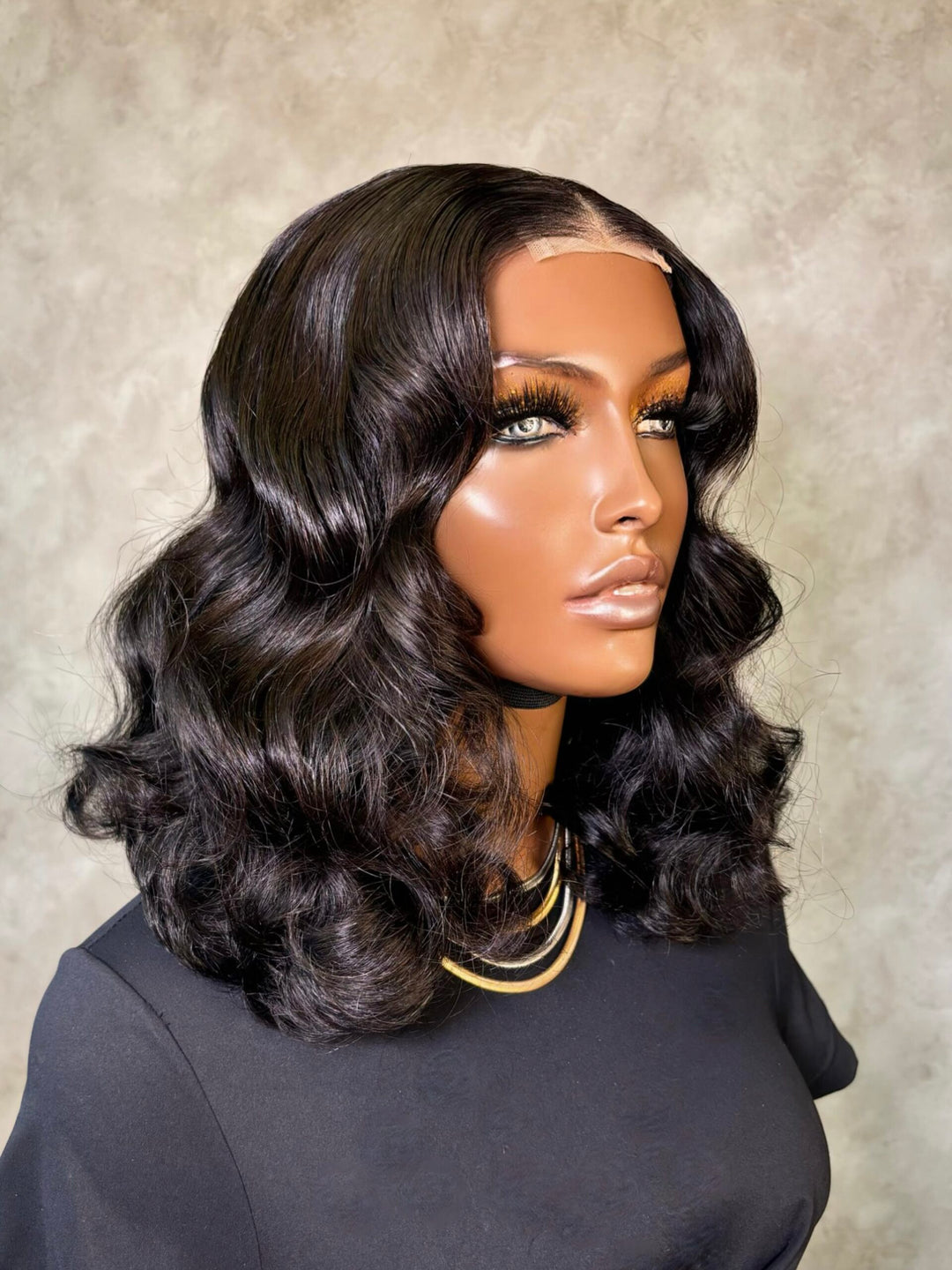 14" Double Drawn Kim K Bouncy Wig- 2x6 HD Lace Closure| Black