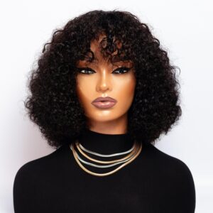 Rose Curl Double Drawn Fringe is a bob curly wig with small curls from The San Hair.