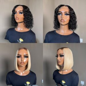 Malaysian Water Wave Bob Wig (4×4) + Kim K DD Bob Wig (2×6) Blonde with dark Roots